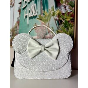 Disney x Loungefly White Sequin Minnie Mouse Bridal Bow Crossbody Bag Purse